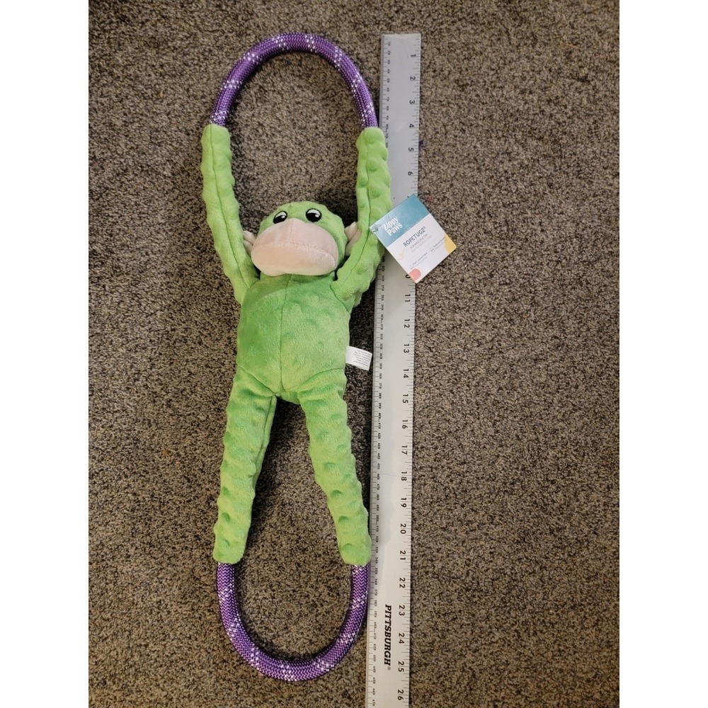 ZippyPaws RopeTugz Monkey Durable Dog Toy Squeaker Green - Picture 1 of 4